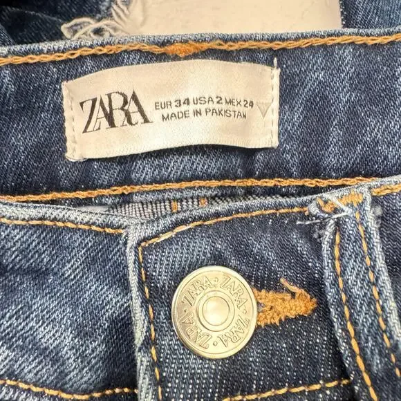 Zara High Waist Flared Leg Jeans Medium Wash Blue Raw Hem Womens Size 2 - Picture 8 of 10